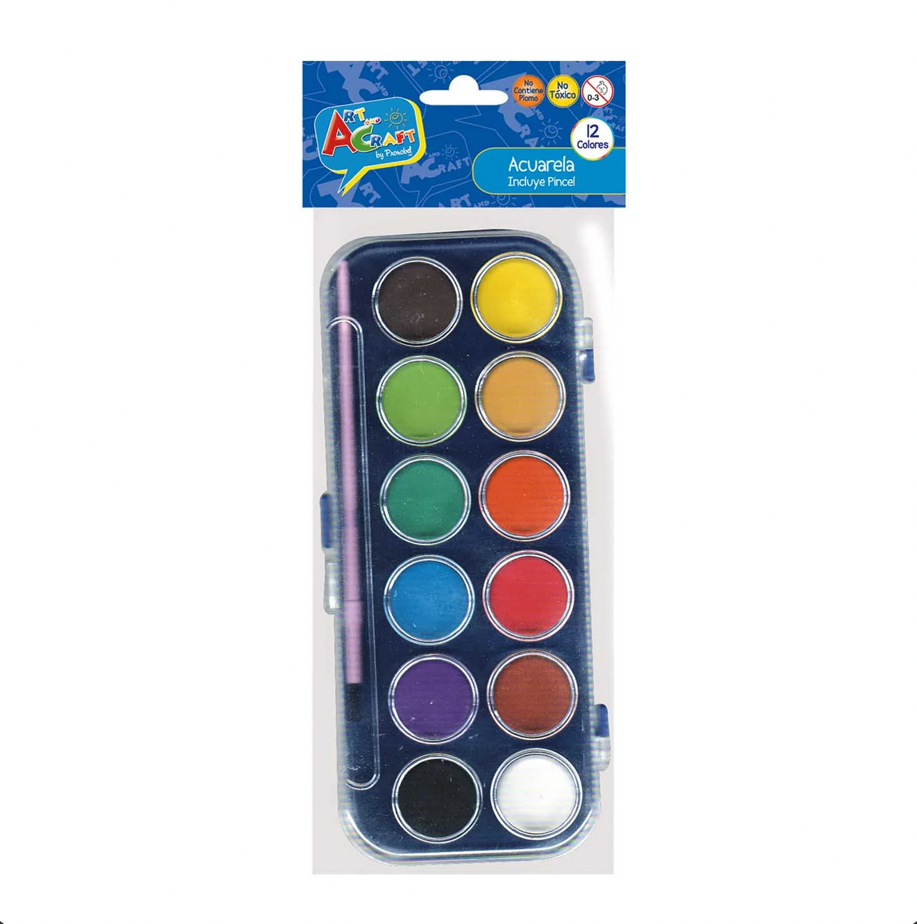 Acuerela Sólida 12 Colores más Pincel ARTCRAFT